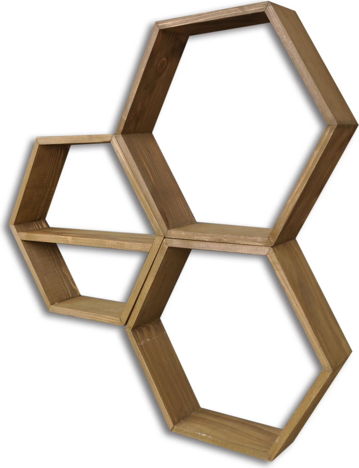 Raft muri prej druri, model hexagonal, ngjyrë arre, 3 copë, Hanah Home Hex004