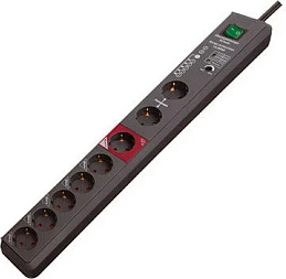 Zgjatues me mbrojtje nga mbitensioni Brennenstuhl Secure-Tec, 8 priza, 3m, 19.5kA, antracit/zezë