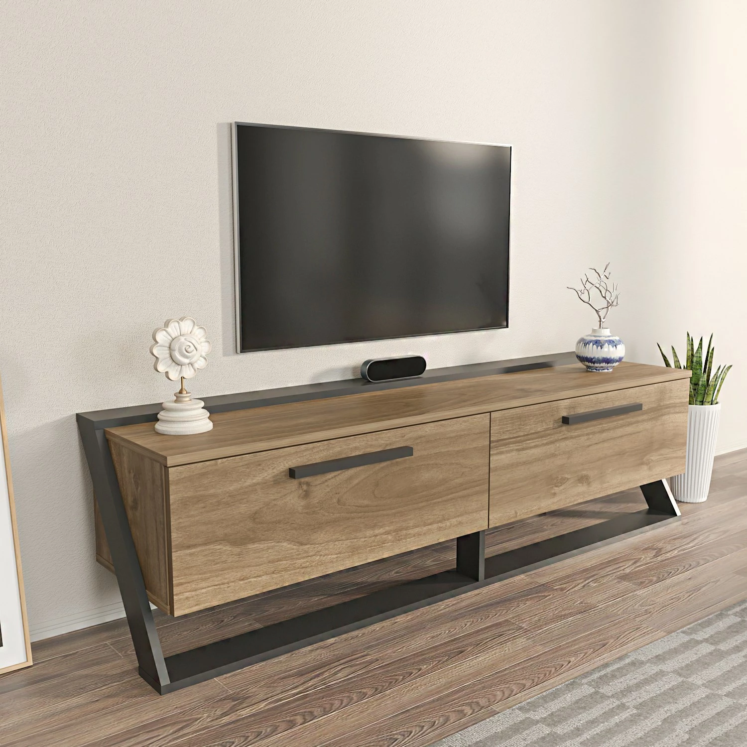 Komodë TV Skye Decor, Astrid, ngjyrë arre, e zezë