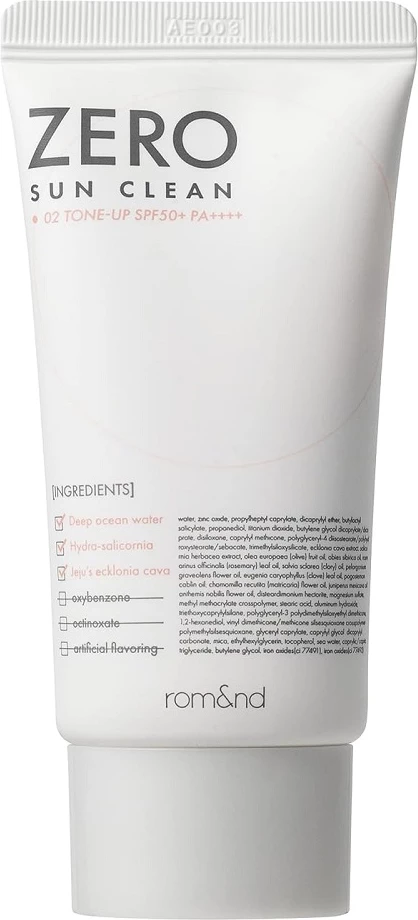Krem mbrojtës nga dielli për fytyrë Rom&nd Zero Sun Clean SPF50+ PA++++ 02 Tone Up për femra, 50ml