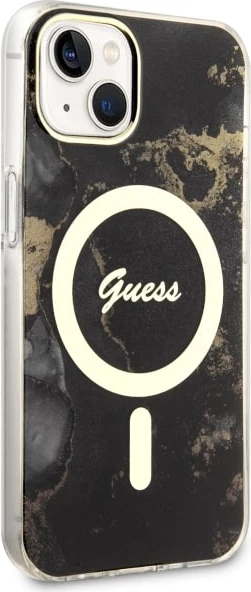 Mbështjellës Guess Golden Marble për iPhone 14 6.1", MagSafe, i zi