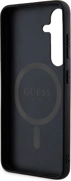 Mbështjellës Guess 4G Collection Leather Metal Logo, MagSafe, hardcase TPU/PC me lëkurë eko për Samsung Galaxy S24, i zi