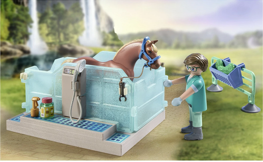 Set lodrash Playmobil Horses of Waterfall 71352, klinikë veterinare dhe terapi me kalë, 164 copë, shumëngjyrëshe