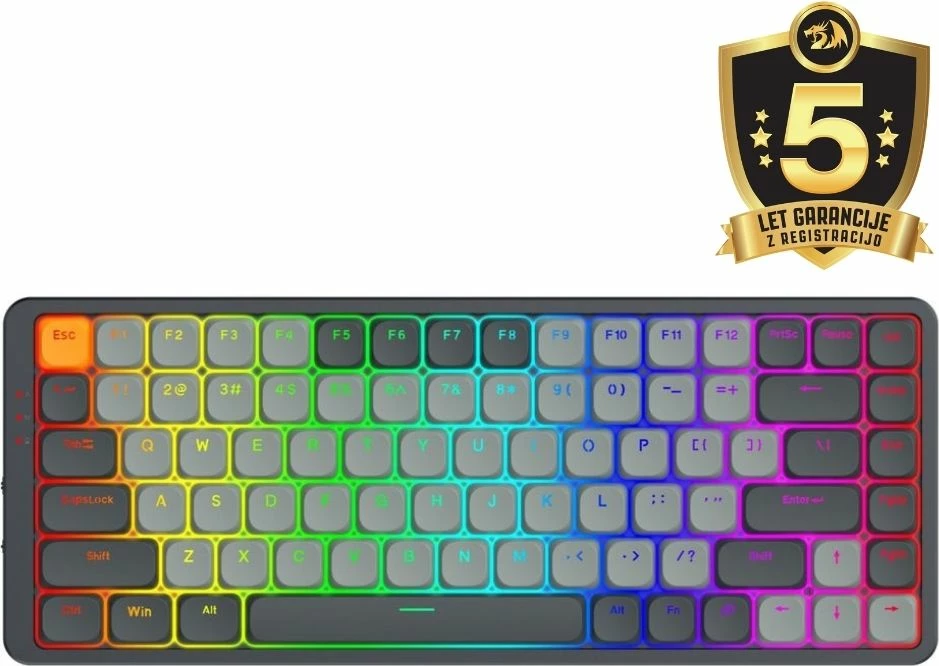 Tastierë mekanike wireless Redragon Azure K652GG RGB Pro K652GG, 75% (84 taste), low-profile, red switch, RGB, tri-mode Bluetooth/2.4GHz/USB, gri e errët