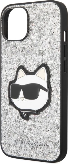 Mbështjellës Karl Lagerfeld Glitter Choupette për iPhone 14, 6.1", Argjendtë