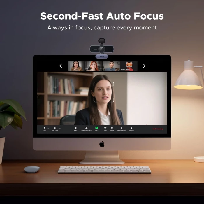 Webcam UGREEN 65381 4K 30fps / 1080p 60fps me 2 mikrofonë, kapak privatësie, adapter USB-A në USB-C