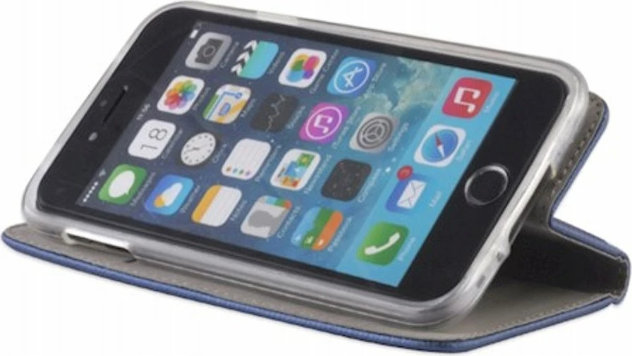 Mbështjellës nemo Magneto për Samsung Galaxy S25, flip me mbyllje magnetike, me stand dhe xhep kartelash, blu navy, set me qelq të kalitur
