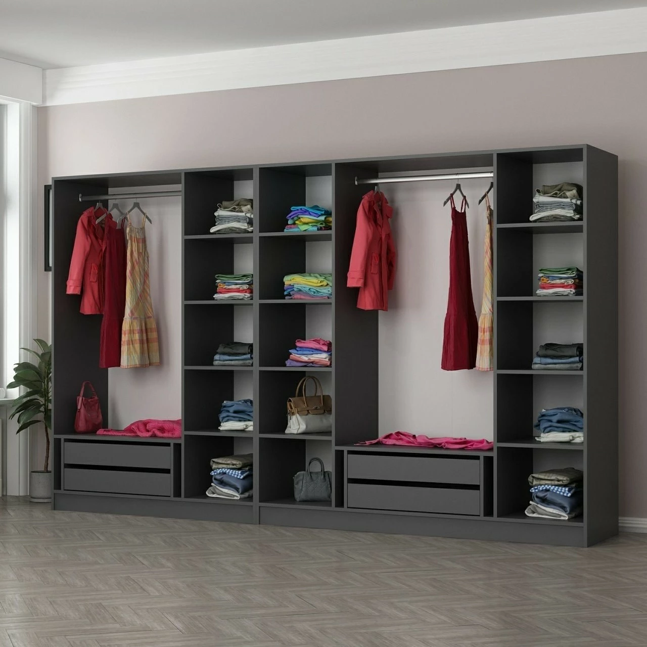 Dollap Skye Decor, anthracite e zi, 315x210x52cm