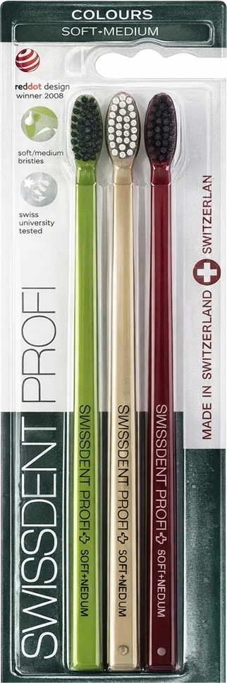Set furçash dhëmbësh Swissdent Profi Colours Soft/Medium, 3 copë