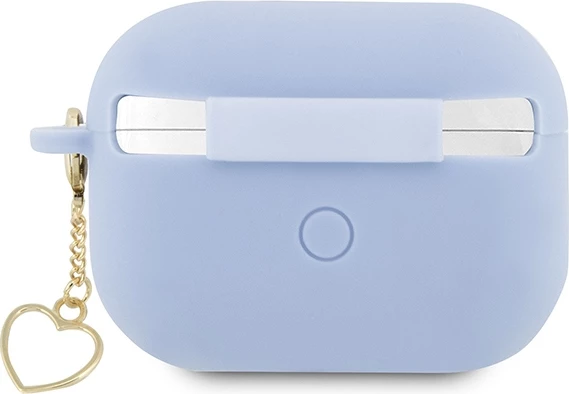 Mbështjellës Guess për AirPods Pro 2, Silicone Charm Heart, me karabinë, Blu