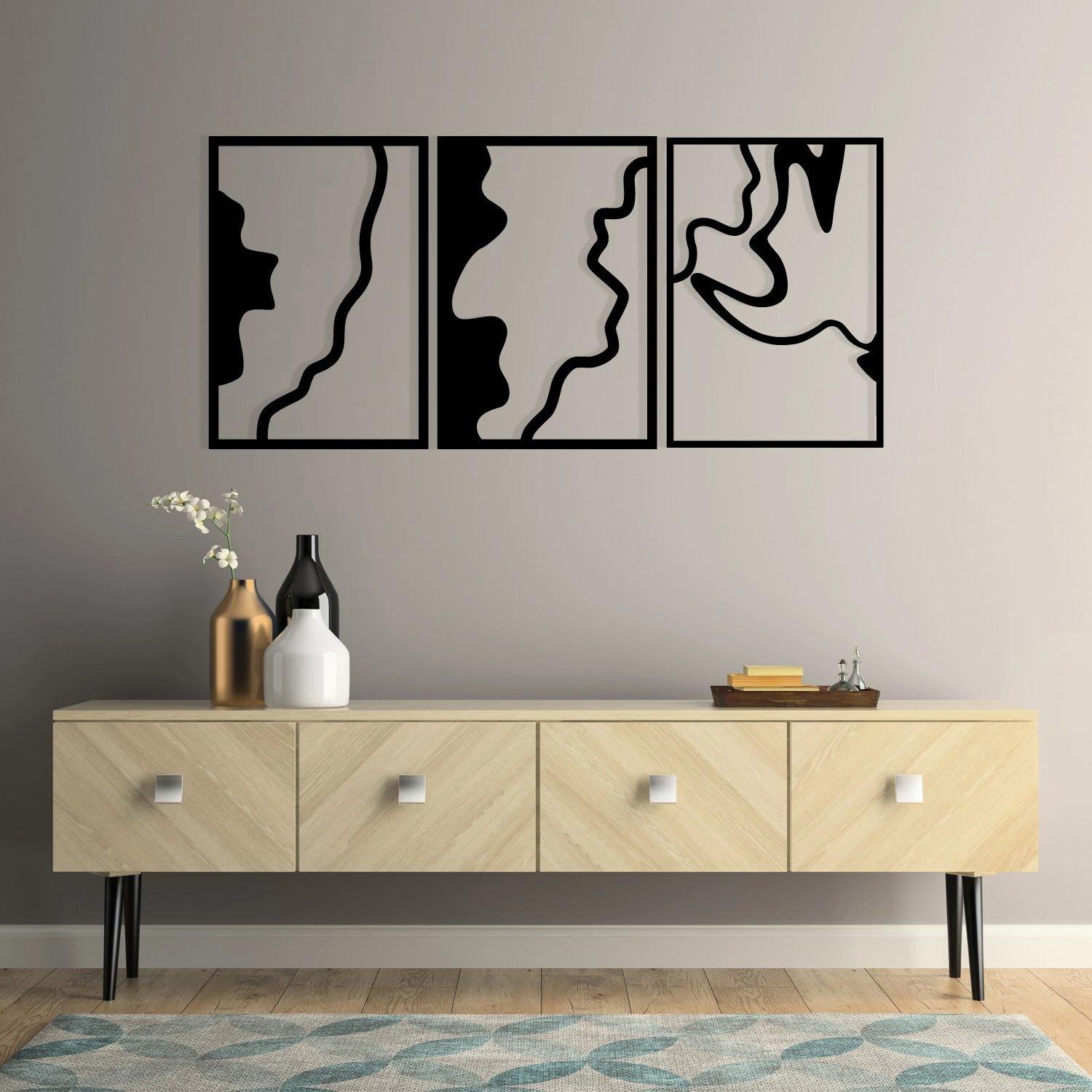 Aksesor dekorativ muri prej metali, Wallity, flamingo 317, ngjyrë e zezë, 120x54.5cm