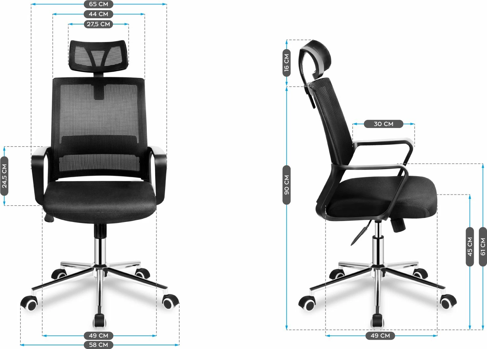 Karrige zyre ergonomike Huzaro Manager 2.1, Mesh HD, me rrota, max 130 kg, e zezë