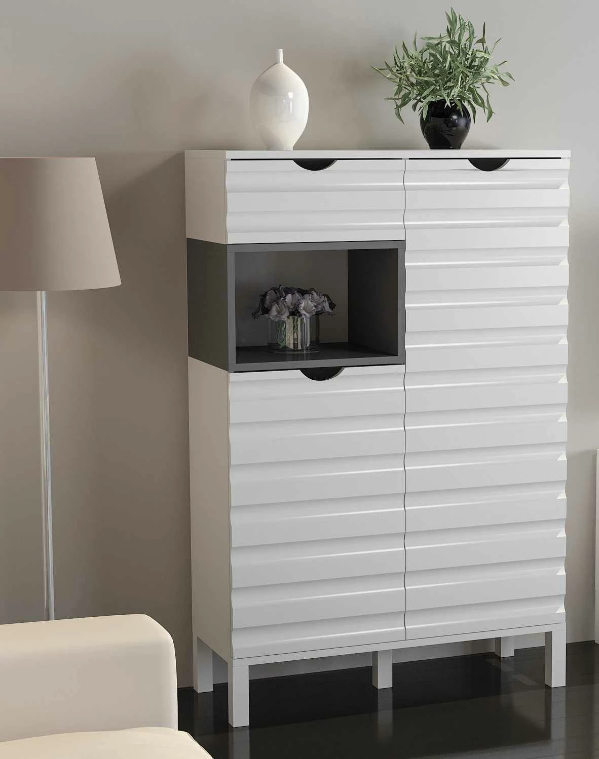 Komodë TV Skye Decor, bardhë dhe antracit, Adel