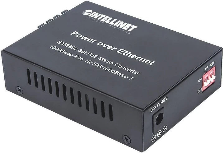 Konvertues Medial dhe Injektor PoE+ Intellinet 508209, 1000Base-T RJ45 / 1000Base-LX SC SM