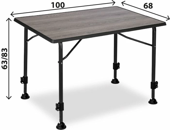 Tavolinë kampingu BRUNNER Linear Greywood 100 100×68 cm, H 63–83 cm, gri/zezë