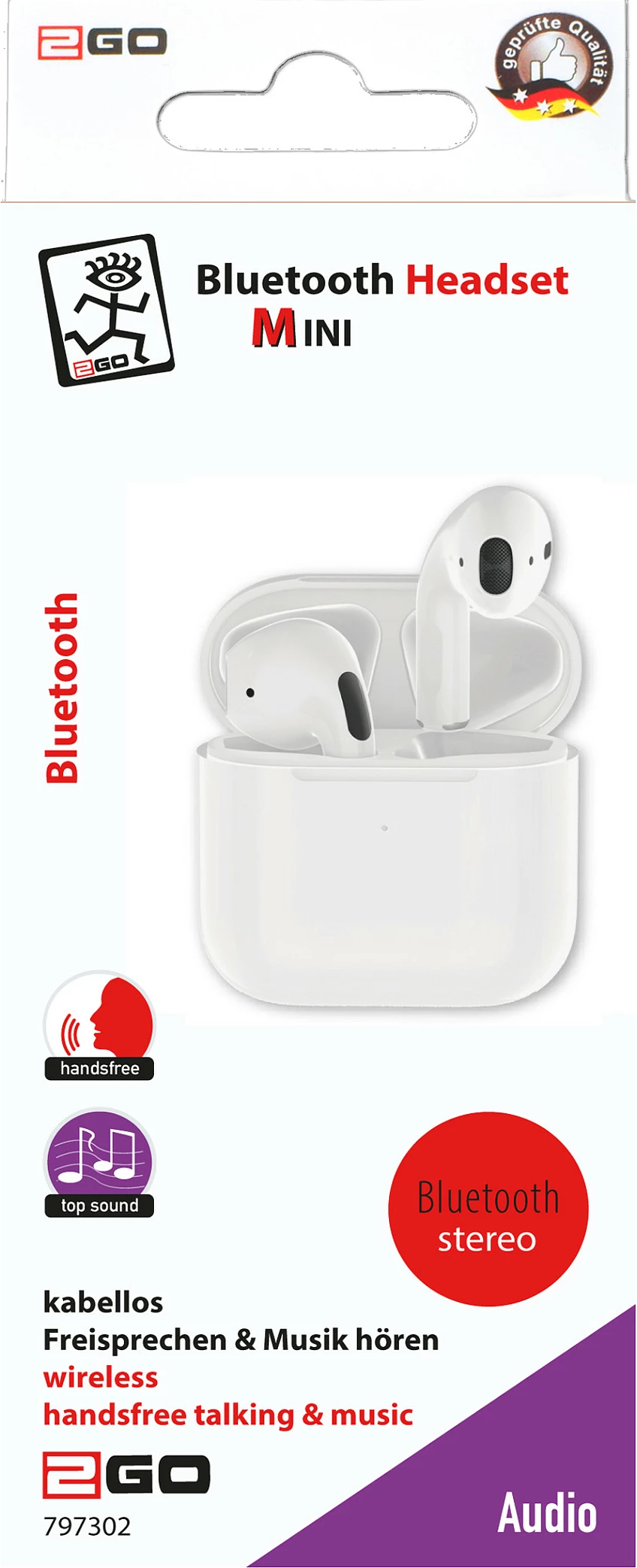 Kufje Bluetooth 2GO TWS Mini, in-ear, touch, të bardha