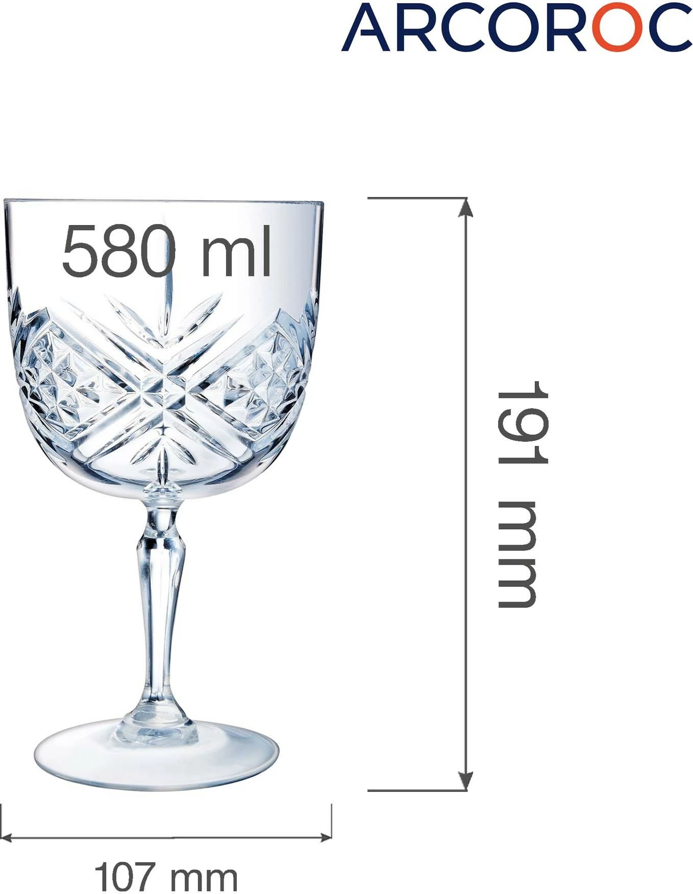 Gotë gin me këmbë Arcoroc Broadway 580 ml transparente, set 6 copë