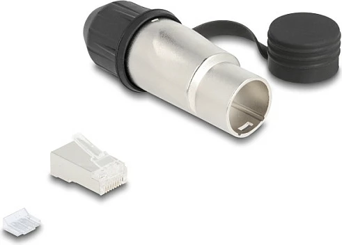 Konektor RJ45 DeLOCK Cat6A, montim vetanak, IP66, i zi/metalike