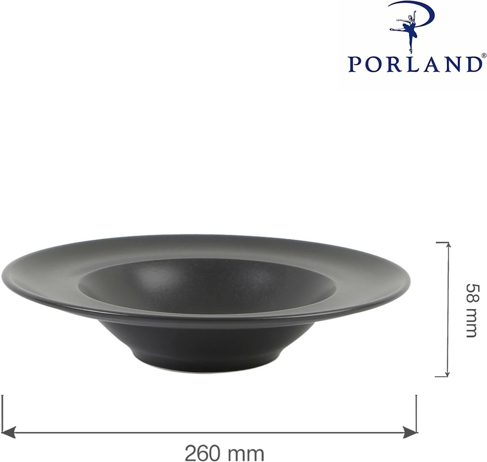 Pjatë për pasta Porland Seasons Coal Ø260 mm, 500 ml, porcelan, set 6 copë, e zezë