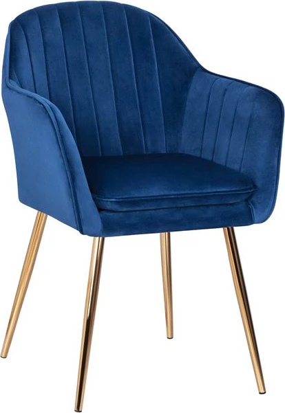 Karrige me krahë Sawyer FH8523.08 nga kadife blu me këmbë ari 55Χ60Χ83cm, set prej 2 copë