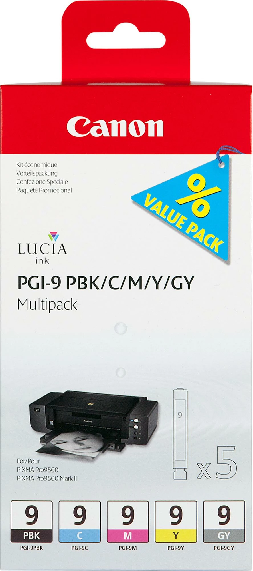 Set kartridzh boje Canon PGI-9 Multipack 1034B013 (PBK/C/M/Y/GY), 5 copë