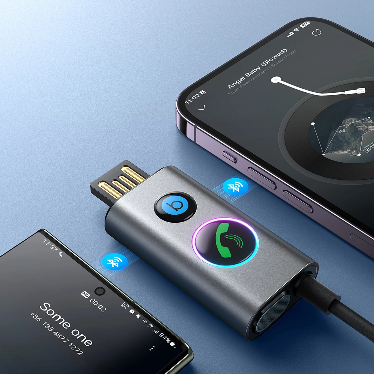 Marrës Bluetooth për makinë Joyroom JR-CB7, 1m, Super BASS, Gri