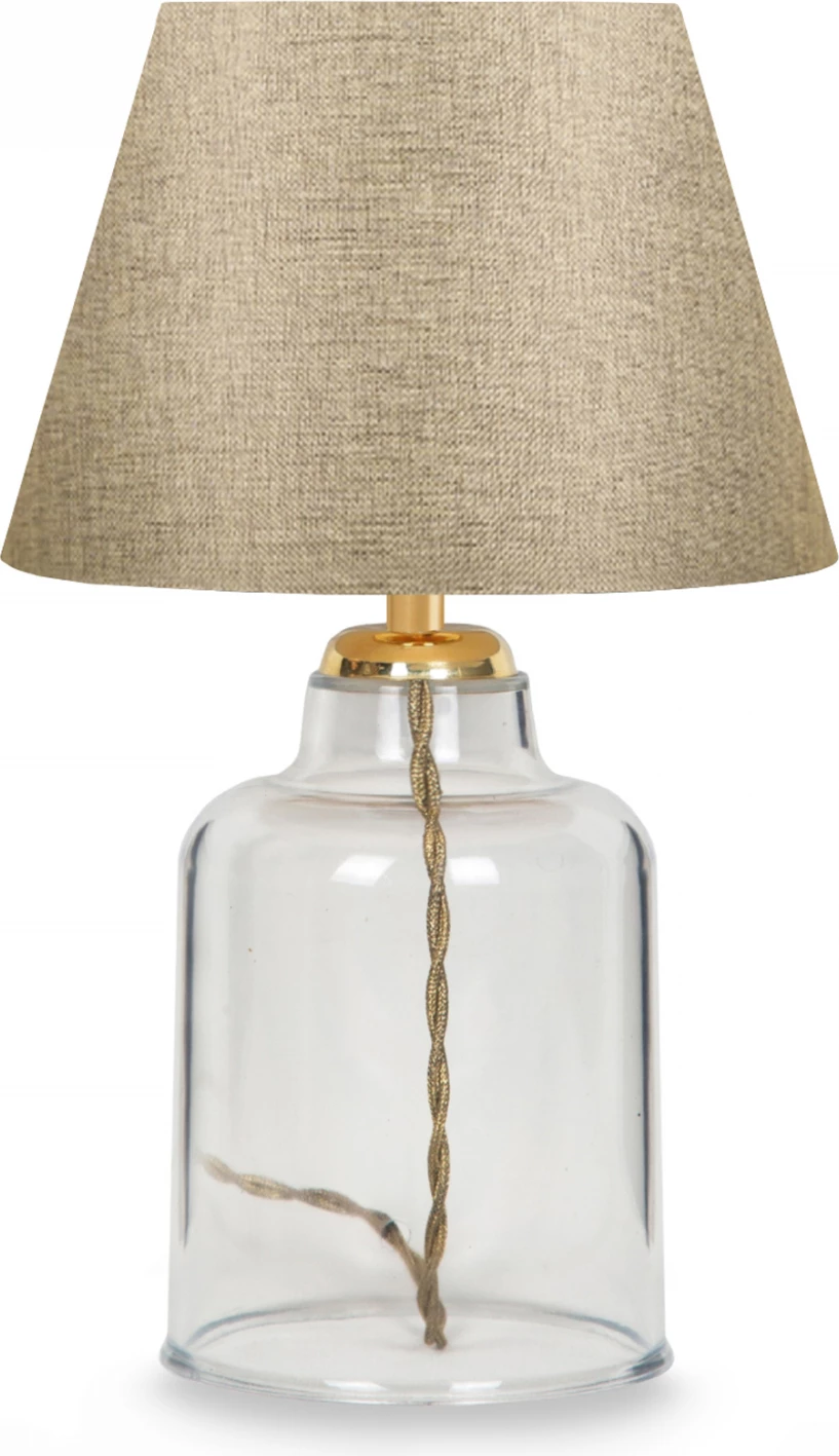 Llambë tavoline FH7583.03 kapak i artë, bazë transparente, shtyllë e artë