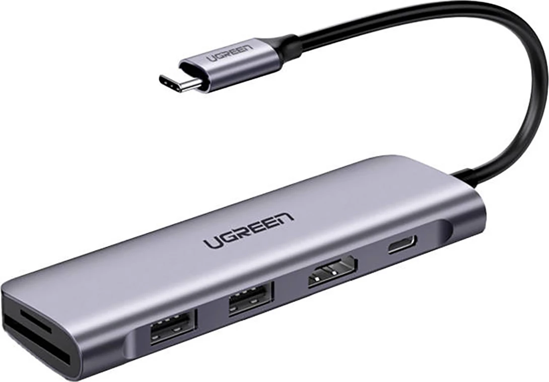 Adapter Ugreen CM195 6in1 USB-C, HDMI, 2x USB-A 3.0, USB-C PD, SD/TF reader, Gri