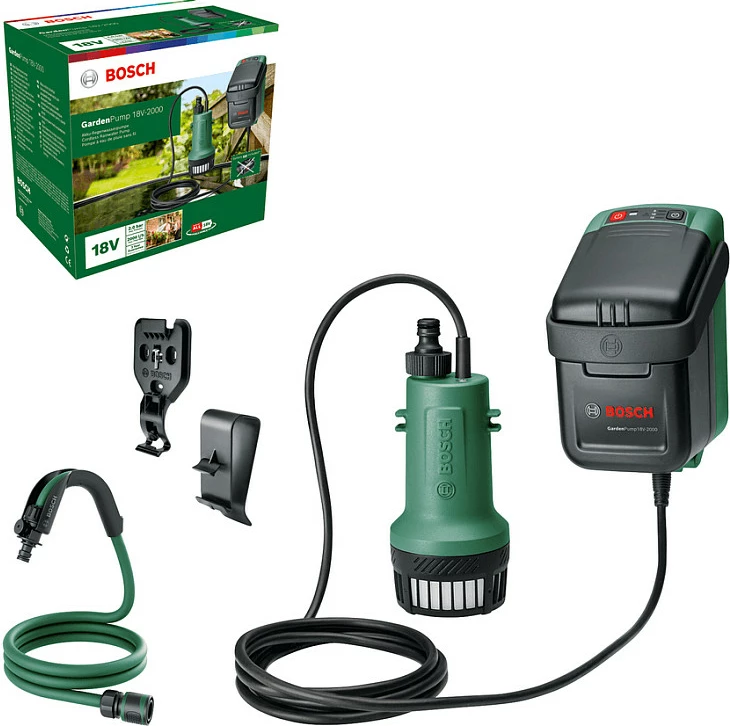Pompë kopshti Bosch GardenPump 18V-2000, 2000 l/h, solo (pa bateri/karikues), e gjelbër/zezë
