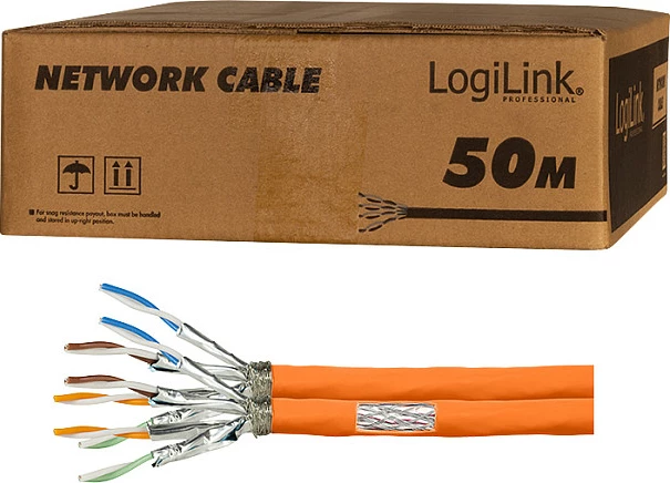 Kabllo rrjeti LogiLink Cat.7 50m, S/FTP 23 AWG, 1000 MHz, duplex, portokalli