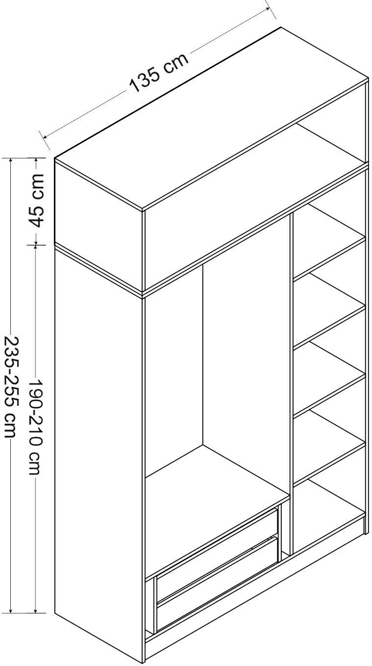 Dollap Skye Decor, 3 kapak, 2 sirtar, ngjyrë dore, 255cm
