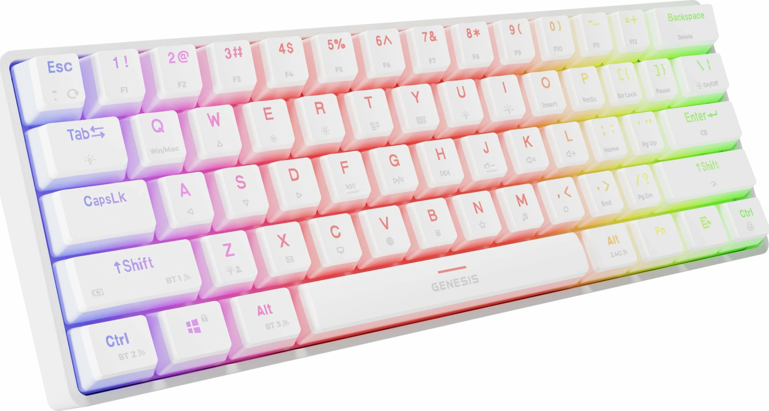 Tastierë mekanike gaming GENESIS Thor 660 G2 NKG-1917, 60%, Gateron Red, RGB, Wired/Wireless, e bardhë