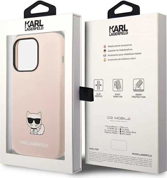Mbështjellës Karl Lagerfeld KLHCP14XSLCTPI për iPhone 14 Pro Max, silikon, rozë e hapur