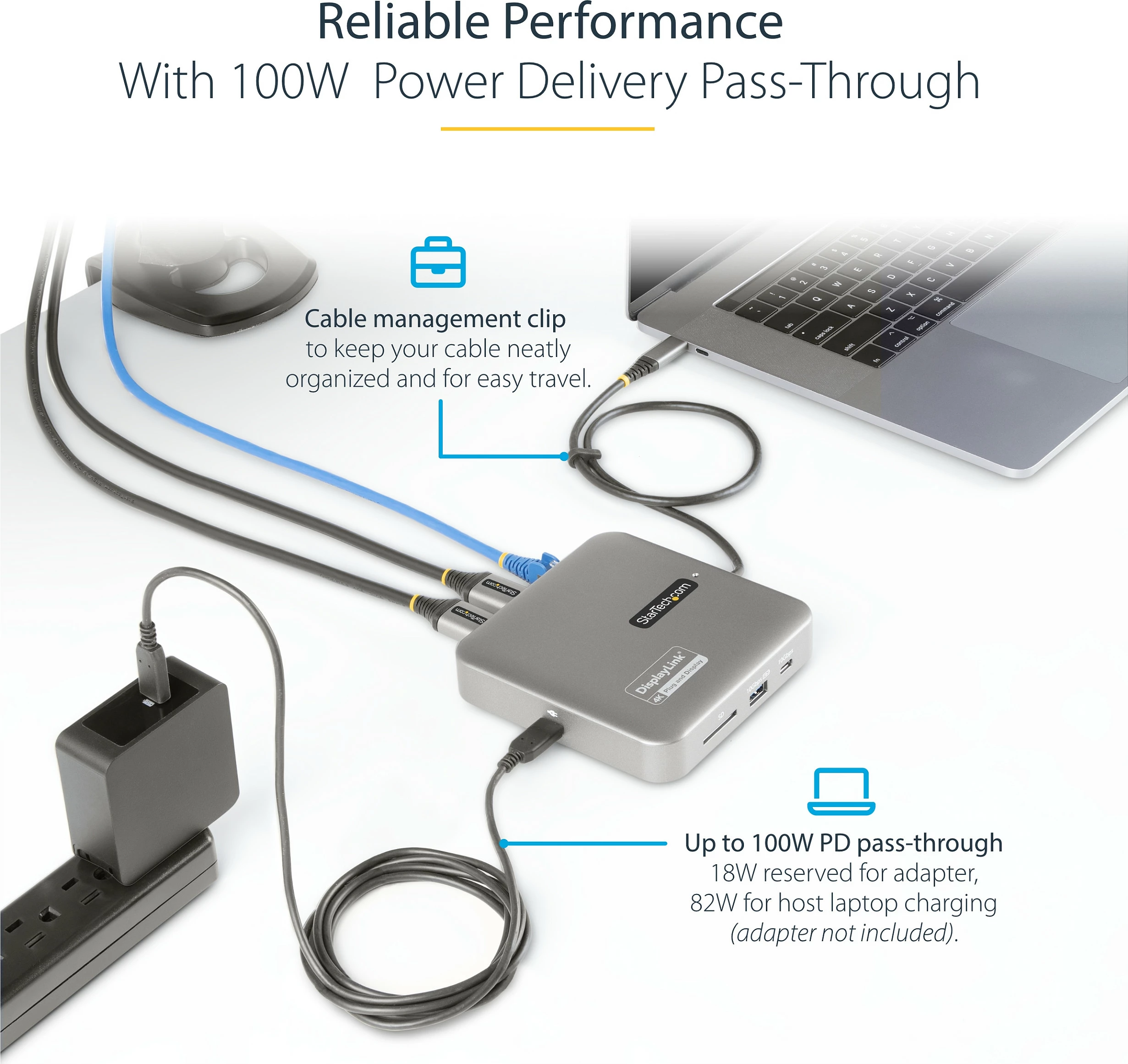 Docking station USB-C StarTech, Dual HDMI 4K 60Hz, USB-A/USB-C 10Gbps, 100W PD, GbE, SD/MMC, Space Gray