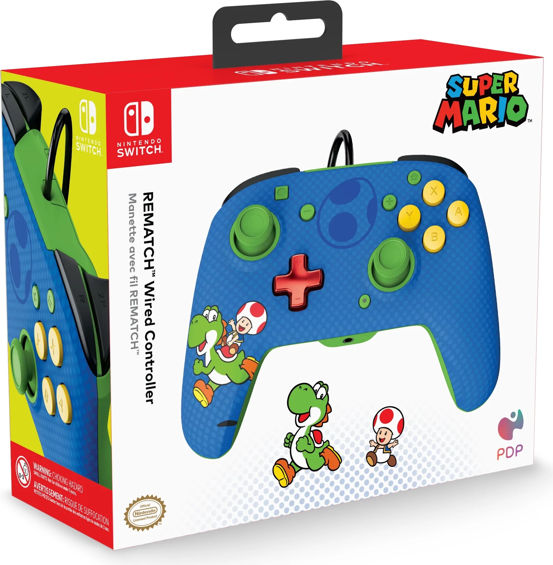 Kontroller me kabllo PDP Rematch Toad & Yoshi për Nintendo Switch, 3.5mm audio jack, butona prapa, blu/jeshil