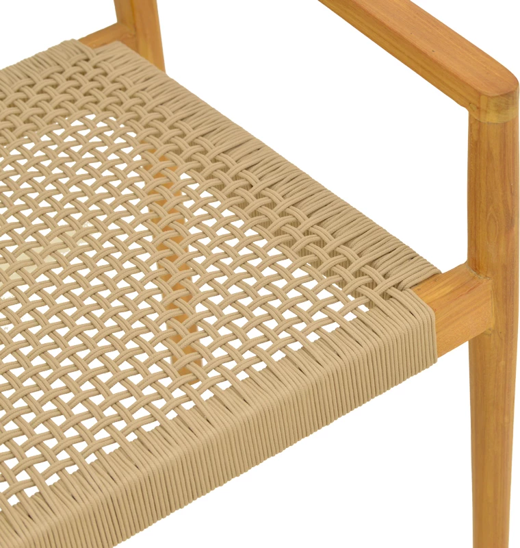 Karrige Lengan me kornizë prej druri tik, litar bezhë, 54x52x80cm