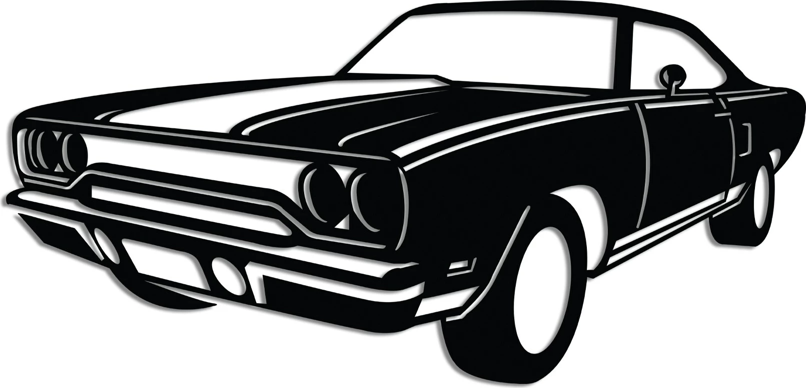 Aksesor dekorativ metalik për mur, Wallity, Plymouth GTX, ngjyrë e zezë, 60x30cm