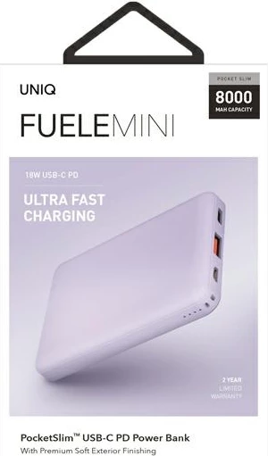 Powerbank UNIQ Fuele Mini 8000mAh, USB-C 18W PD Fast charge, Lavender