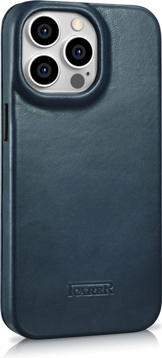 Mbështjellës iCarer Oil Wax Premium Leather Folio për iPhone 14 Pro, MagSafe, Blu