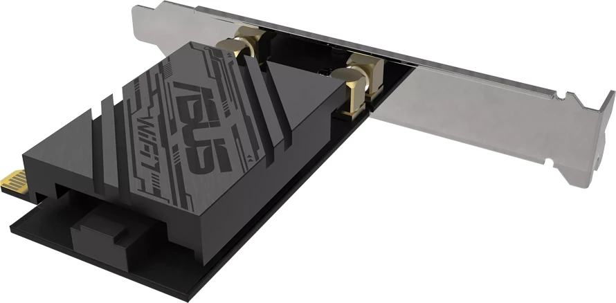 Kartelë rrjeti PCIe ASUS PCE-BE92BT BE9400, WiFi 7 Tri-Band 2.4/5/6GHz, Bluetooth 5.4, 2 antena, bazë magnetike, e zezë