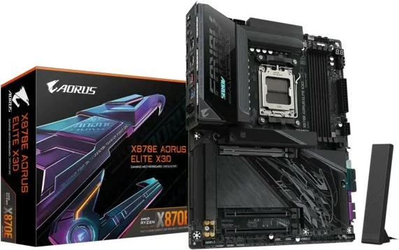 Pllakë amë Gigabyte AORUS X870E ELITE X3D Socket AM5 DDR5 4 DIMM 4x M.2 PCIe 5.0 USB4 HDMI Wi‑Fi 7 ATX