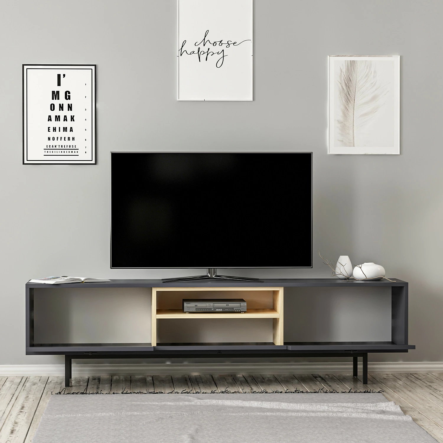 Komodë TV Skye Decor, ngjyrë natyrale-antracit