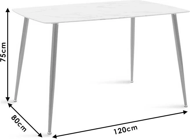 Tavolinë ngrënieje Paris, xham 8mm, model mermeri, ngjyrë e artë, 120x80x75cm