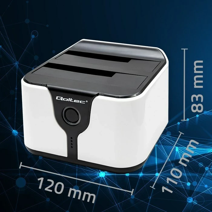 Stacion docking Qoltec 50309, HDD SSD 2.5" 3.5", USB 3.0, Bardhë