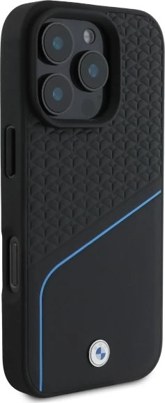 Mbështjellës BMW Sign Leather Textured And Line MagSafe për iPhone 16 Pro Max, i zi