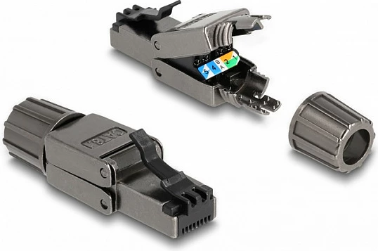 Konektor RJ45 DeLOCK Cat8.1, toolfree, STP U/FTP, mashkull, i drejtë, i zi
