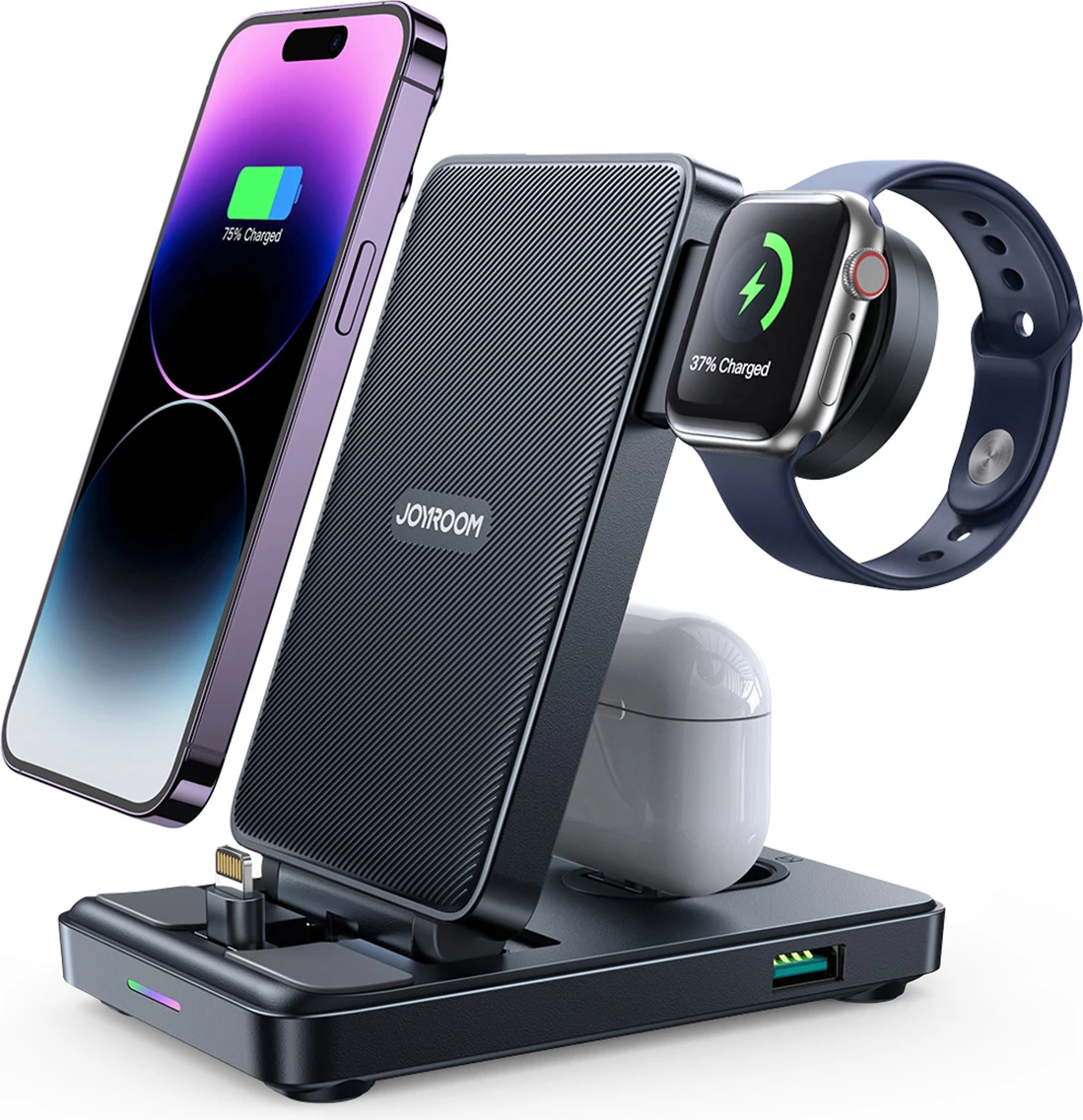 Stacion karikimi 4-në-1 Joyroom JR-WQS02 për iPhone, AirPods, Apple Watch, i palosshëm, i zi