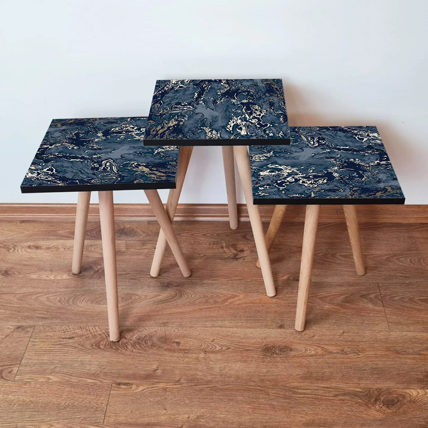 Set tavolinash të mbivendosura, 3 copë, Skye Decor, 3Shp278, ngjyrë kaltër e errët