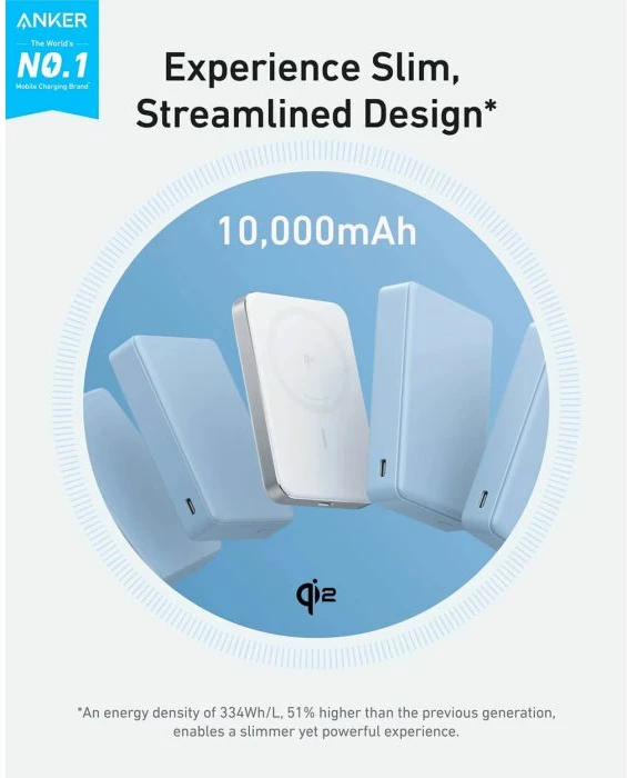 Power bank magnetik ANKER MagGo A1664H21 10000mAh, karikim pa kabllo Qi2 15W, USB-C 30W, Slim, i bardhë