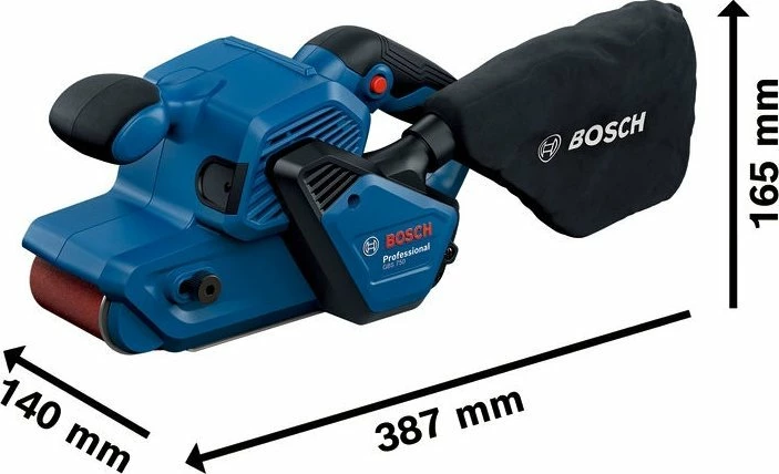 Lëmues rripi Bosch GBS 750 850W, 75x533mm, me kontroll shpejtësie, blu, me qese pluhuri